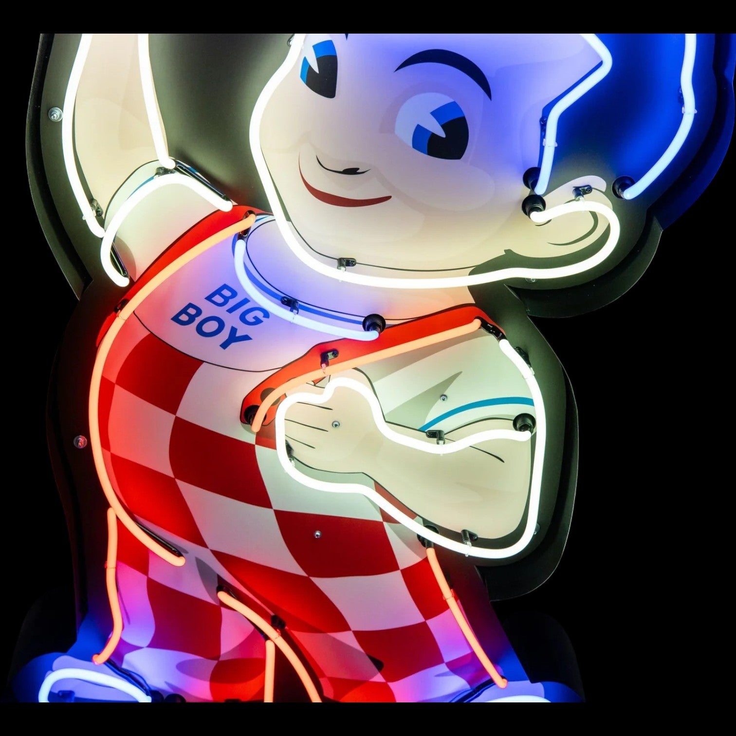 Big Boy Glass Neon Sign - Large Die Cut Mascot Light Up Advertising - Porcelain & Metal Can