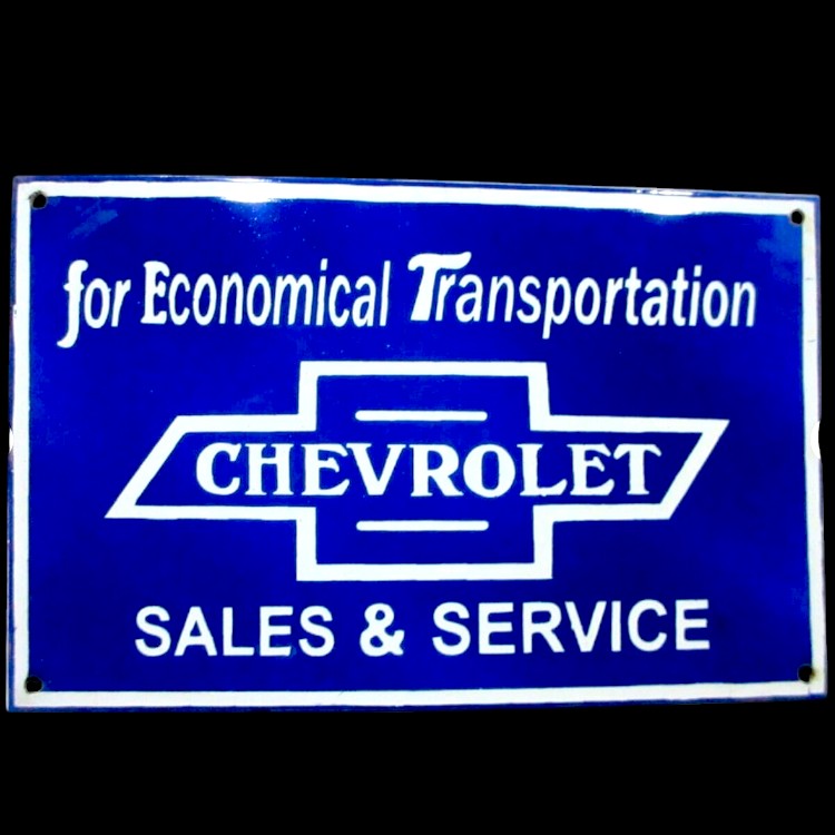 Chevrolet Sales Service Die Cut Porcelain Vintage Metal Sign