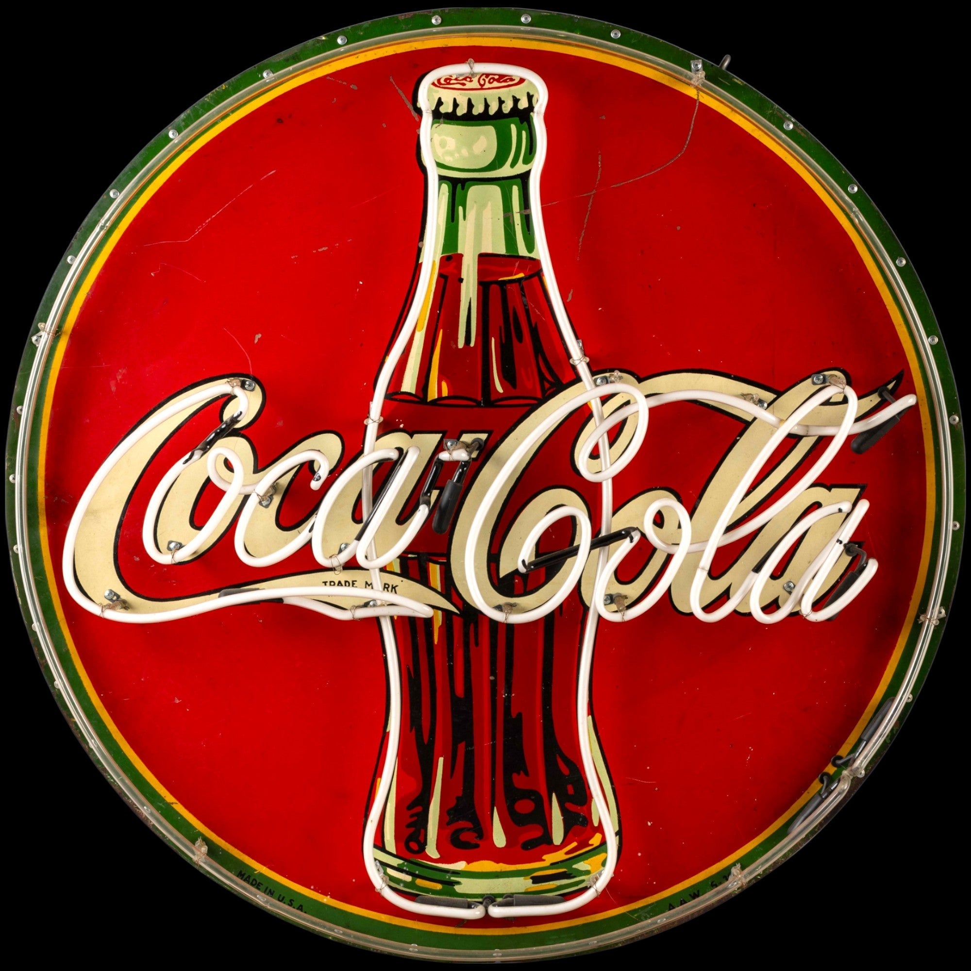 Classic Coca-Cola Neon Porcelain Button Sign with Metal Can - Vintage Soda Shop Advertising
