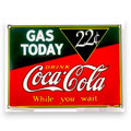 Gas Today Coca-Cola 22c Panel Porcelain Enamel Vintage Metal Reproduction