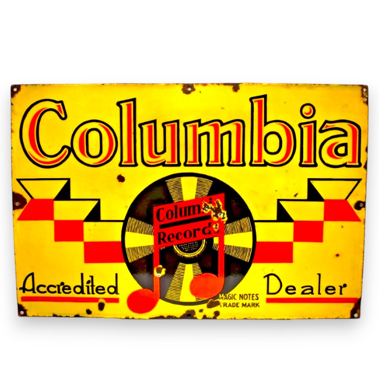 Columbia Records “Accredited Dealer” Porcelain Panel Sign Retro Music Industry Label