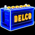 Delco Battery Real Neon Sign - Vintage, Die Cut, Glass, Porcelain Enamel, Custom Steel Can