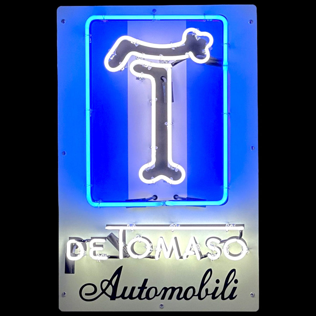 De Tomaso Automobili Neon Porcelain Sign - Handblown Glass, Enamel, Metal Steel Can - Premium Vintage Automotive