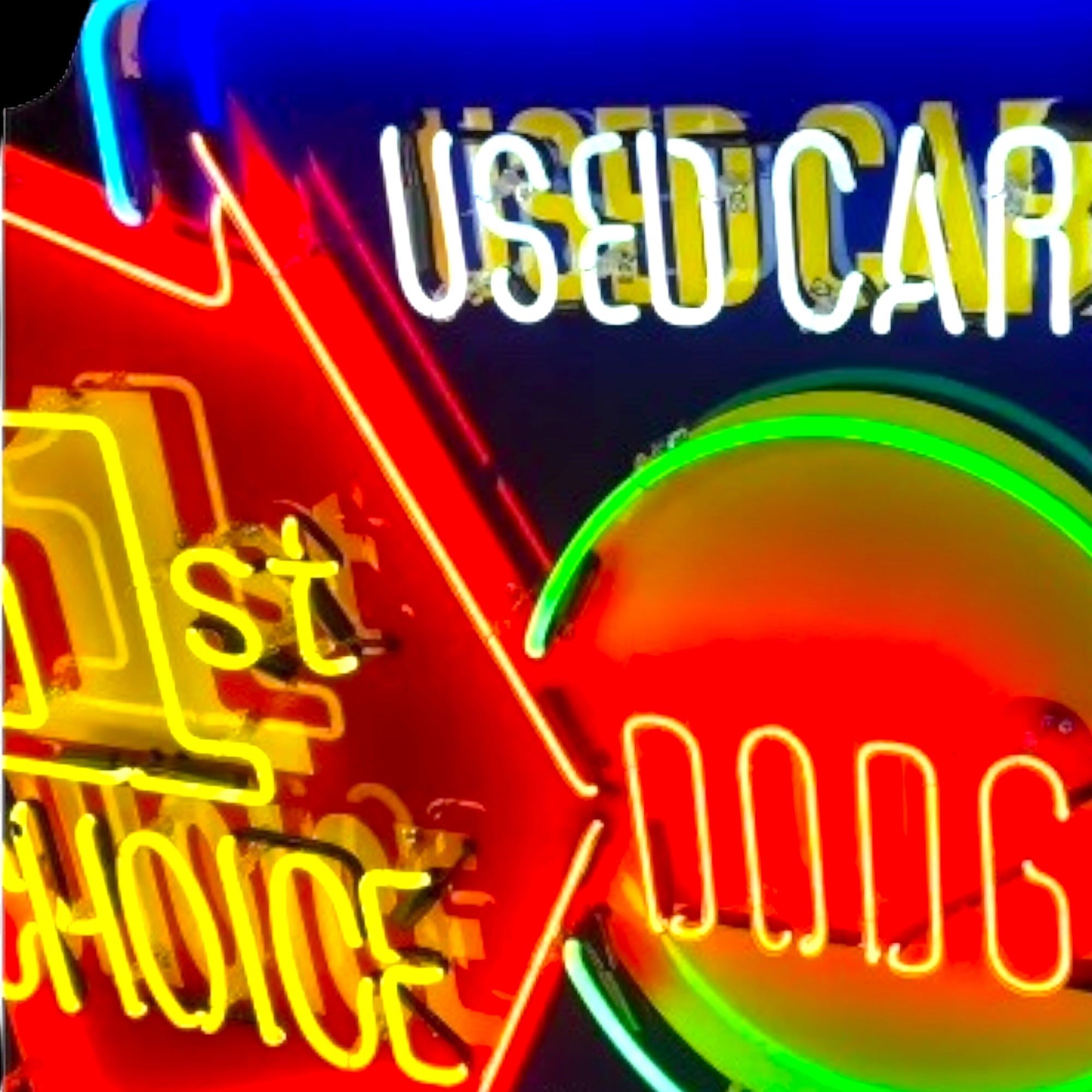 Dodge "1st Choice" Used Cars & Trucks Neon Sign - Real Glass, Porcelain Enamel, Die Cut Metal Can - Vintage Auto & Car Dealer Advertising