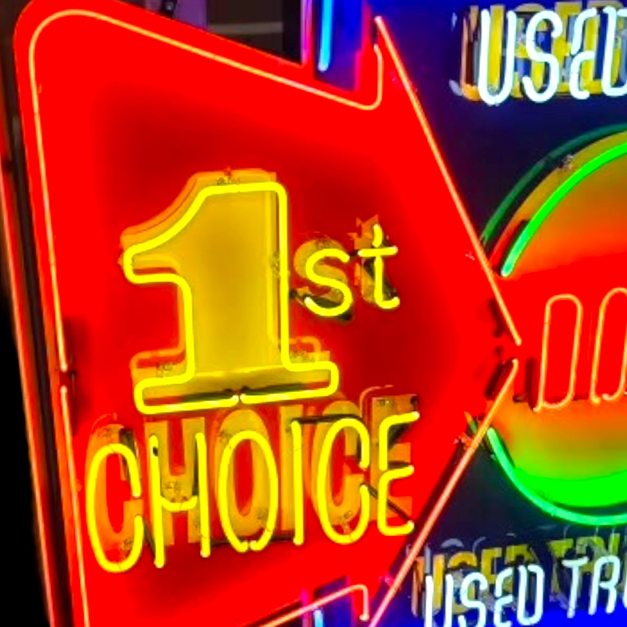 Dodge "1st Choice" Used Cars & Trucks Neon Sign - Real Glass, Porcelain Enamel, Die Cut Metal Can - Vintage Auto & Car Dealer Advertising
