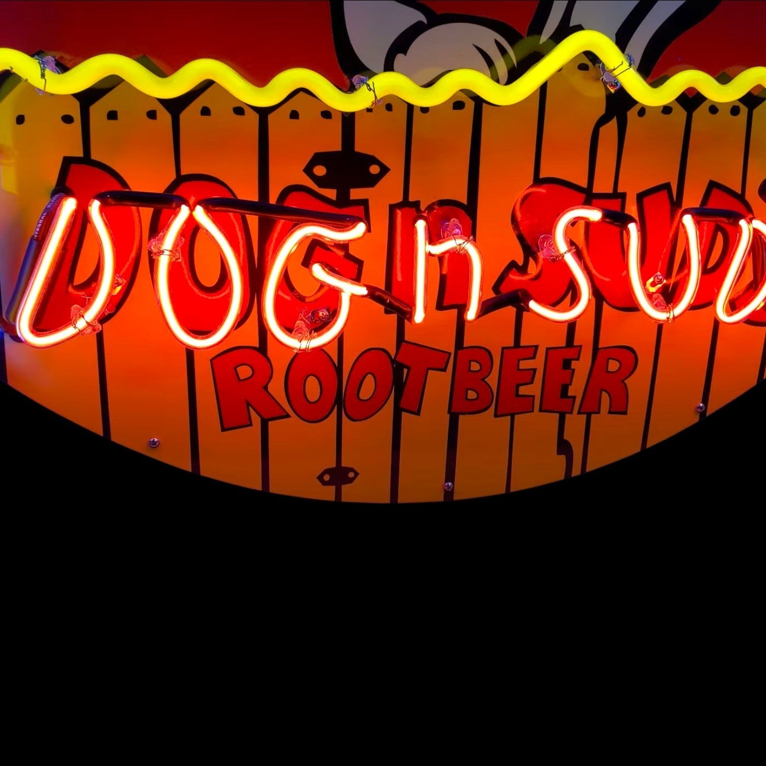 Dog N Suds Root Beer - Glass Neon Porcelain Sign with Metal Can - Retro & Vintage Reproduction