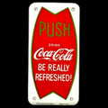 Coca Cola Push Fish Tail Door Sign Porcelain Enamel Vintage Metal Reproduction