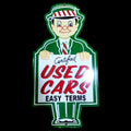Dependable Used Cars Salesman Green Suit Porcelain Enamel Vintage Metal Reproduction