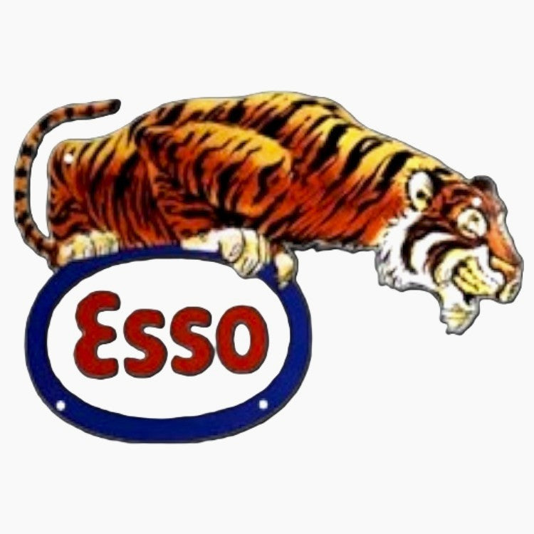 Esso Tiger in Your Tank Die Cut Porcelain Vintage Metal Sign
