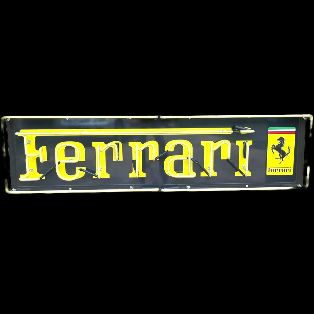 Reproduction Ferrari Dealer Glass Neon Porcelain with Steel Can