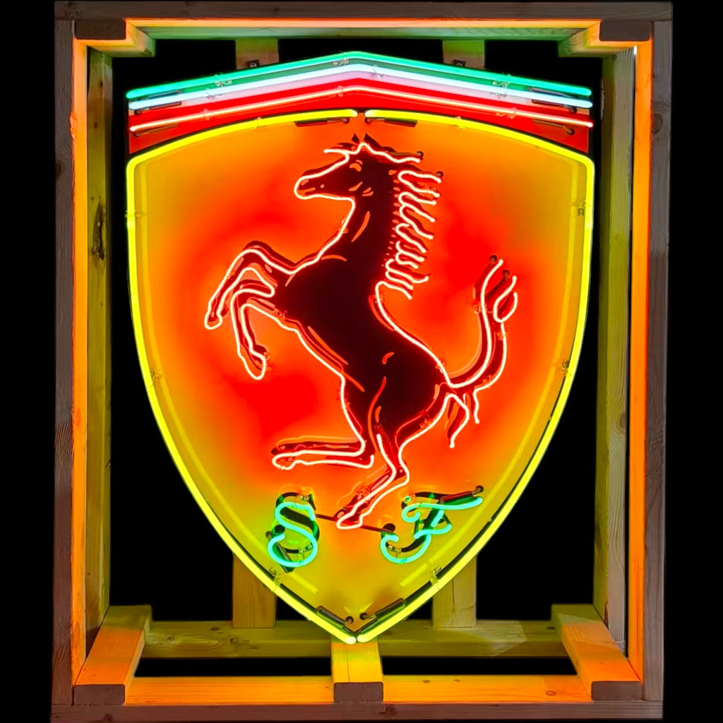 Ferrari Shield Neon Sign - Real Glass, Porcelain, Die Cut Can