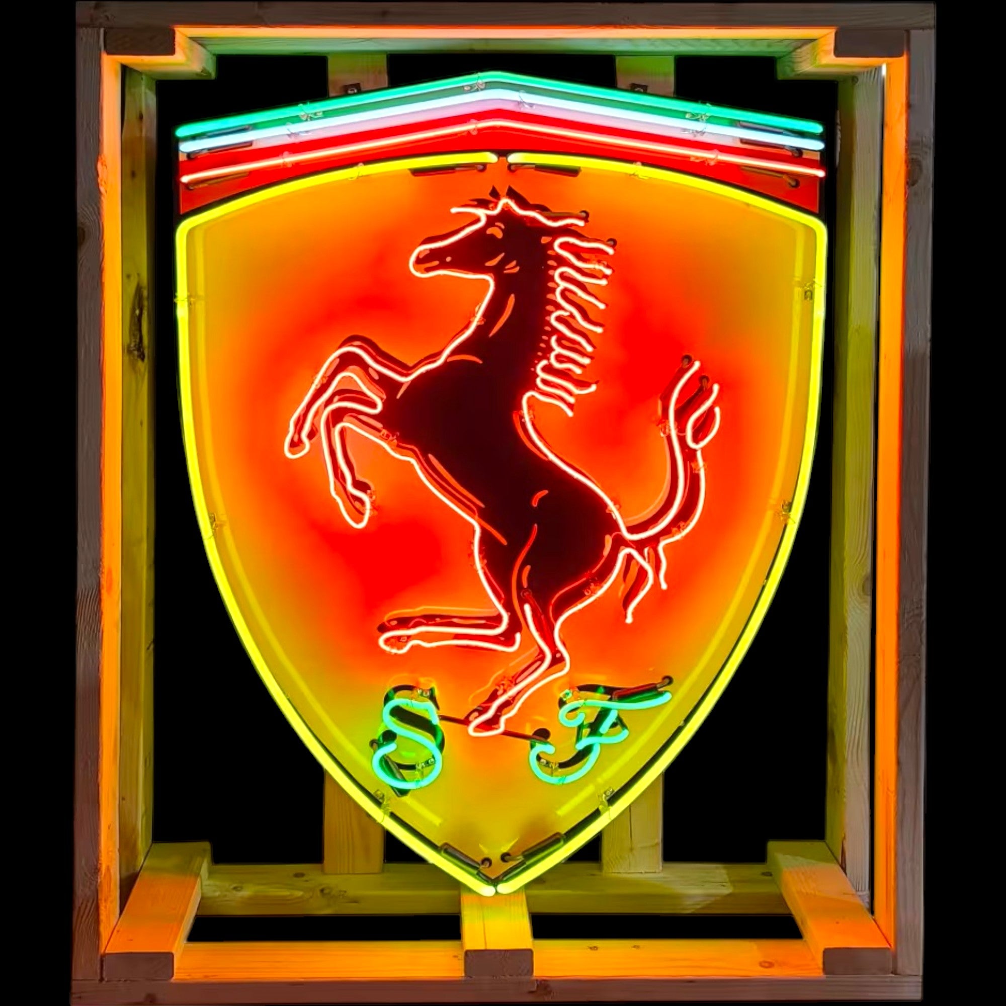 Ferrari Shield Neon Sign - Real Glass, Porcelain, Die Cut Can