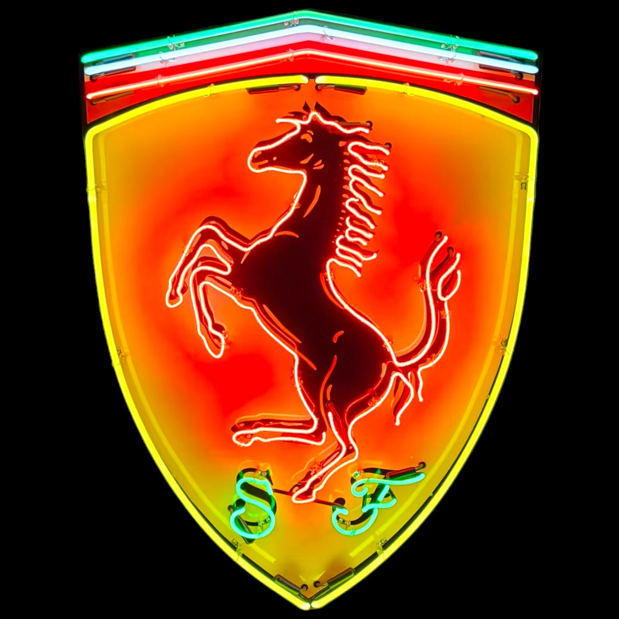 Ferrari Shield Neon Sign - Real Glass, Porcelain, Die Cut Can