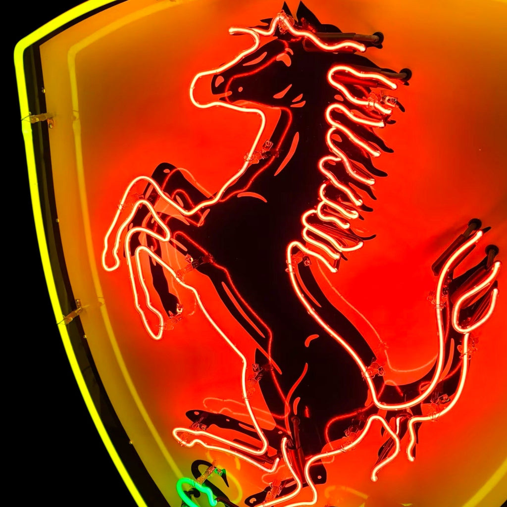 Ferrari Shield Neon Sign - Real Glass, Porcelain, Die Cut Can