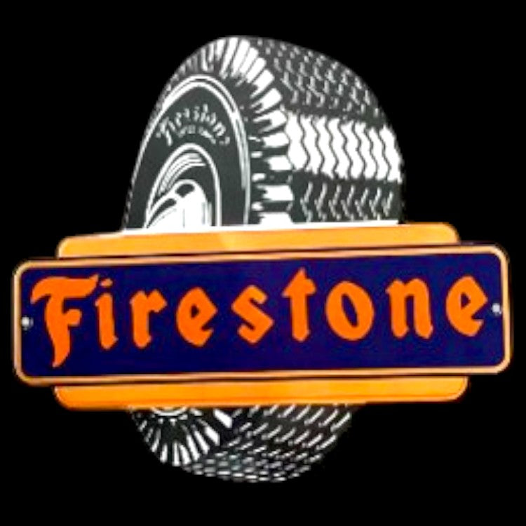 Firestone Tires Real Porcelain Die Cut Figural Service Station Metal Sign