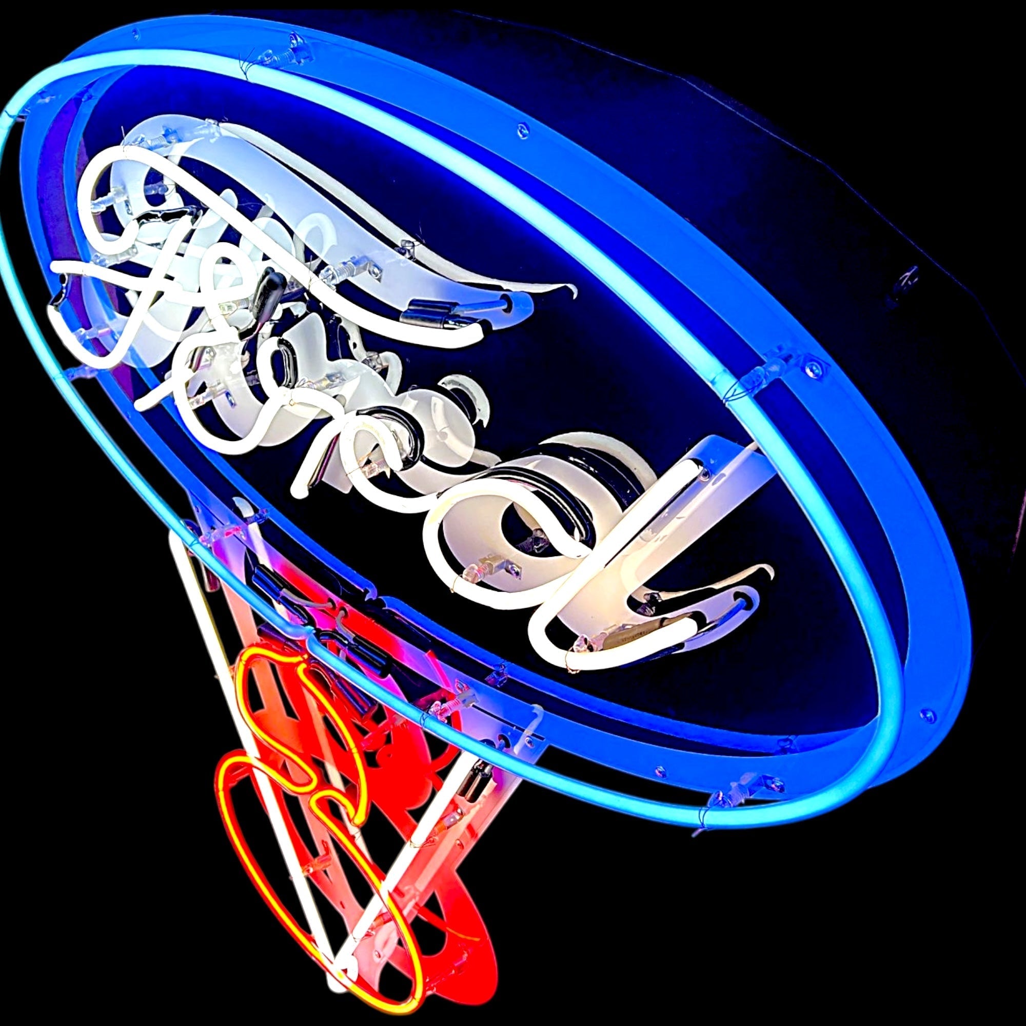 Ford V8 Tricolor Die Cut Neon Sign - Real Glass, Porcelain, Metal Can - Emblem Logo