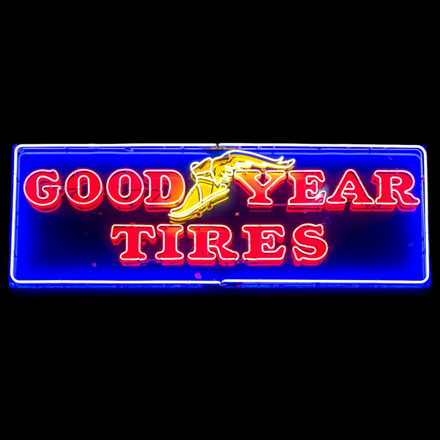Winged Foot Goodyear Tires Neon Porcelain Panel Sign Vintage Shop Dealer Display