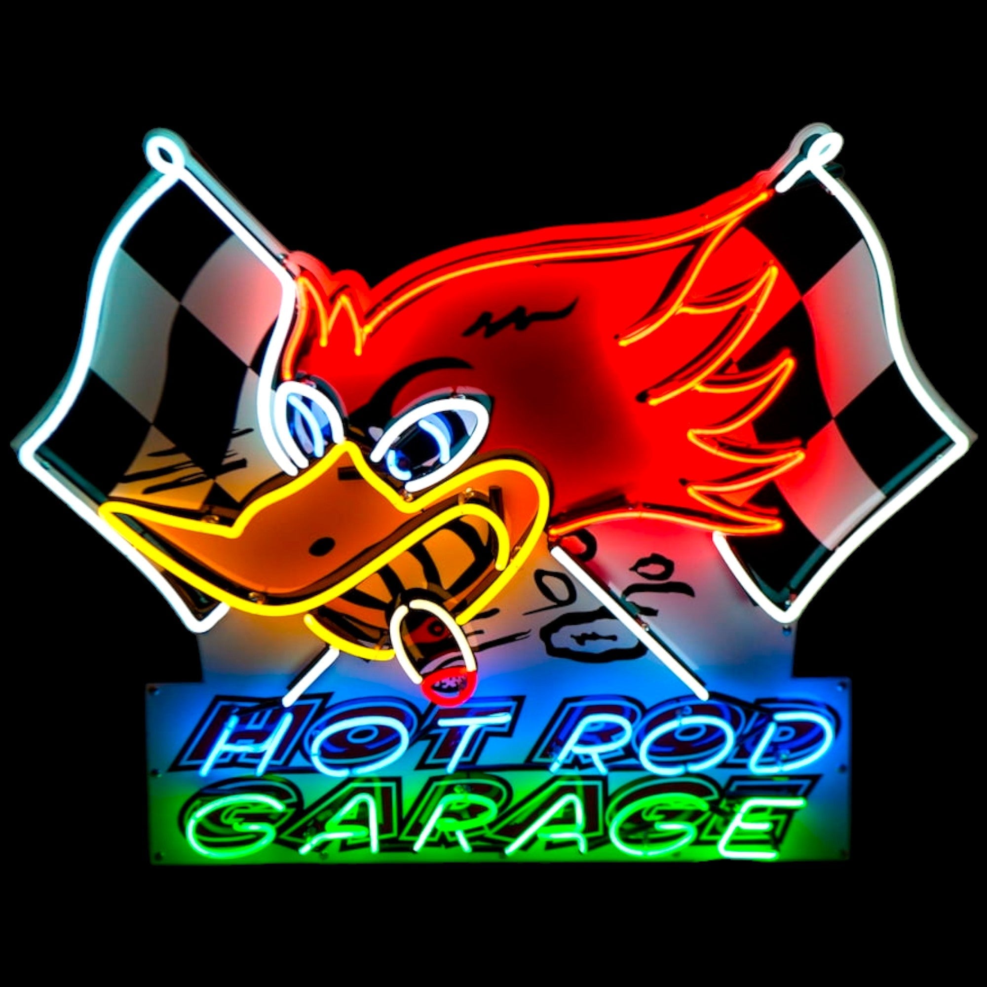 Mr. Horsepower Large Neon Sign - Vintage Hot Rod Garage - Real Glass, Porcelain, Die Cut Can