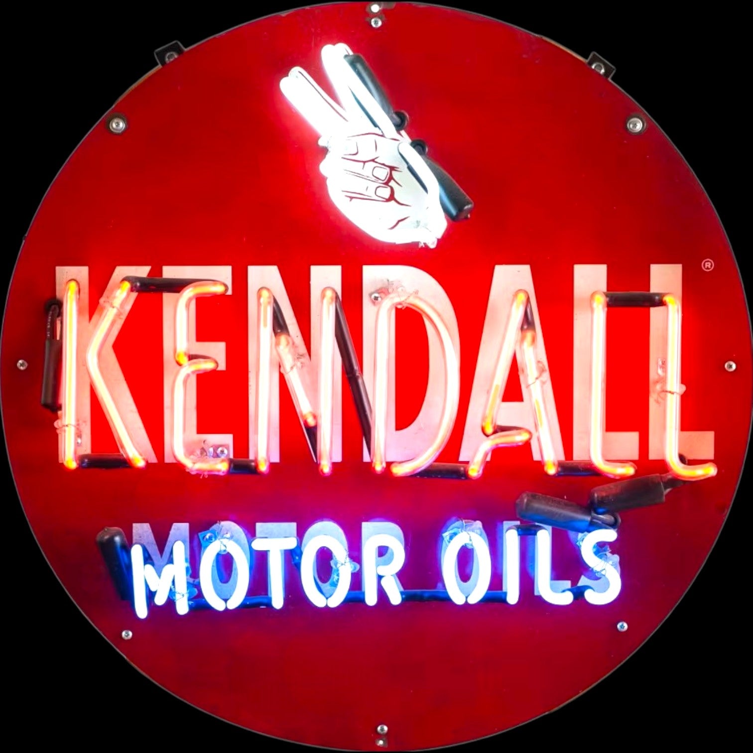 Kendall Motor Oils Neon Porcelain Round Sign with Metal Can