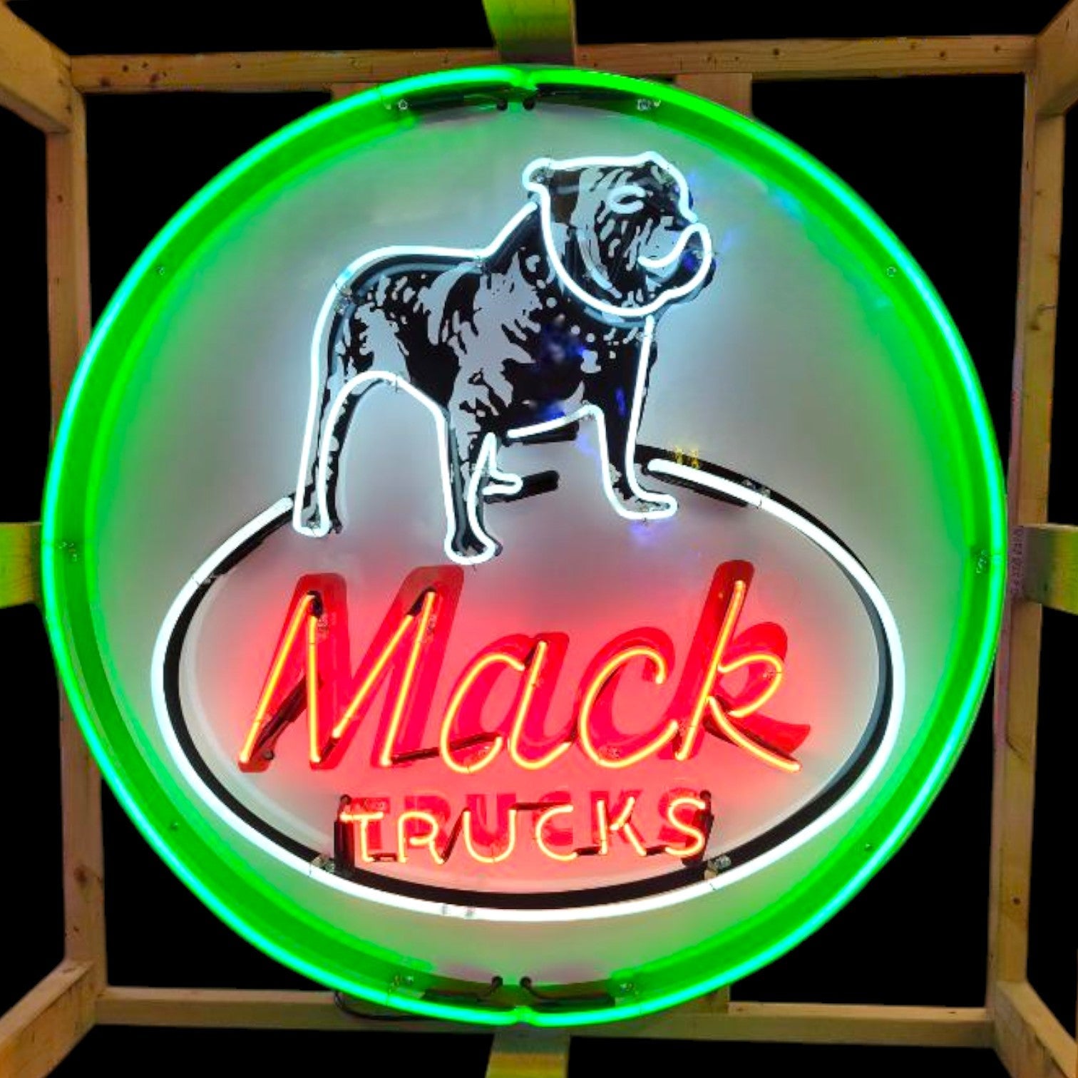 Mack Trucks Vintage Glass Neon Porcelain with Steel Can Reproduction