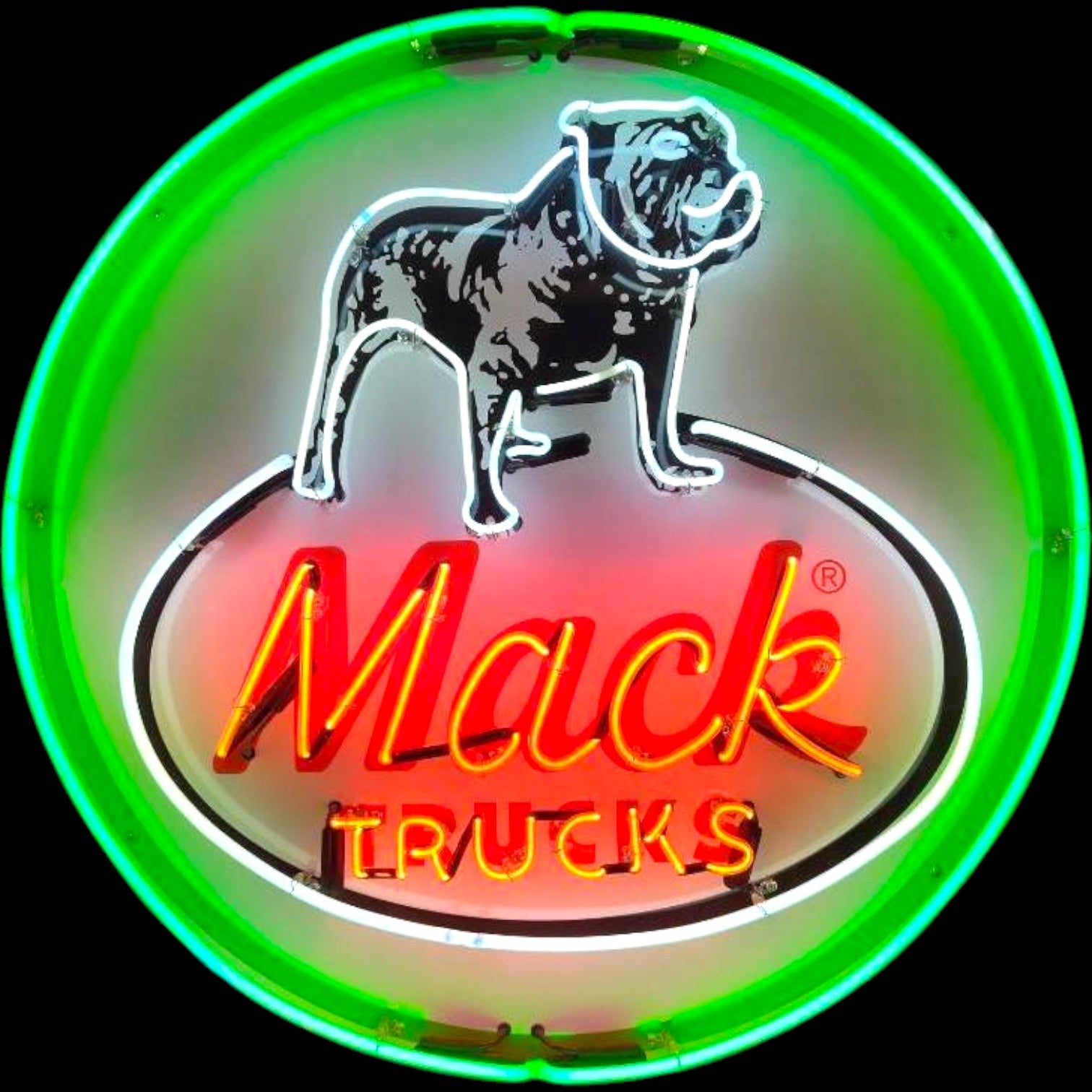 Mack Trucks Vintage Glass Neon Porcelain with Steel Can Reproduction