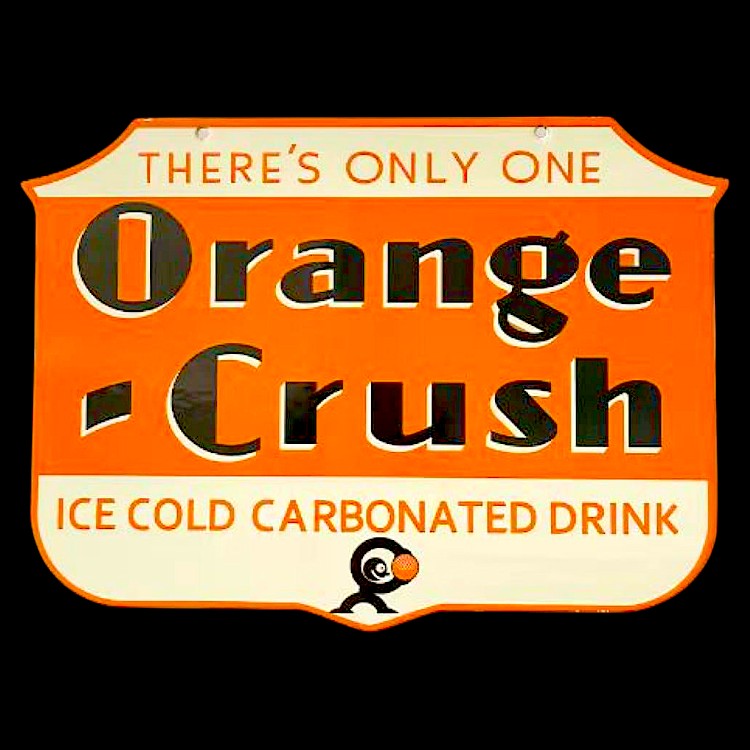 Orange Crush Authentic Porcelain Crested Shield Premium Reproduction Steel Cut Badge