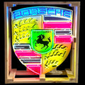 Porsche Turbo Style Neon Shield Porcelain Enamel Die Cut Sign with Can