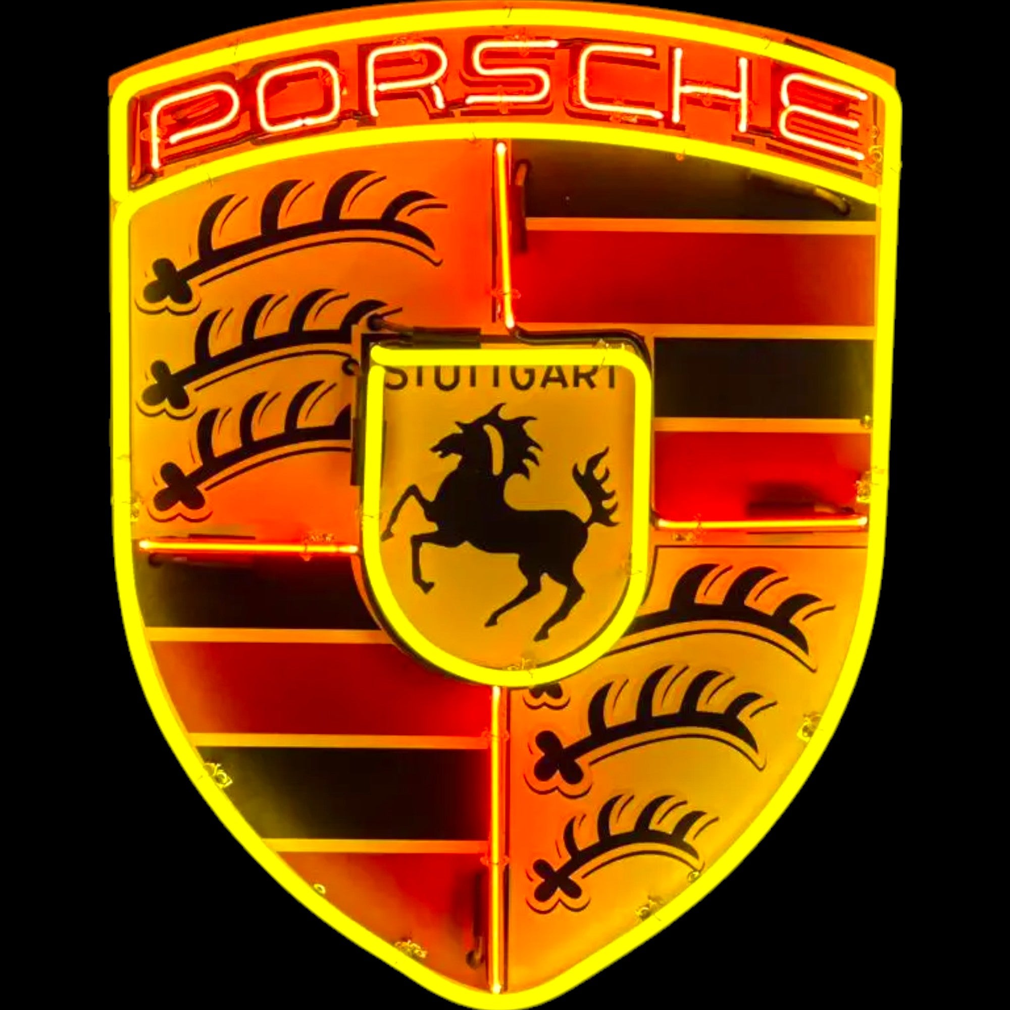 Porsche Emblem Neon Sign - Real Glass, Porcelain, Steel Can