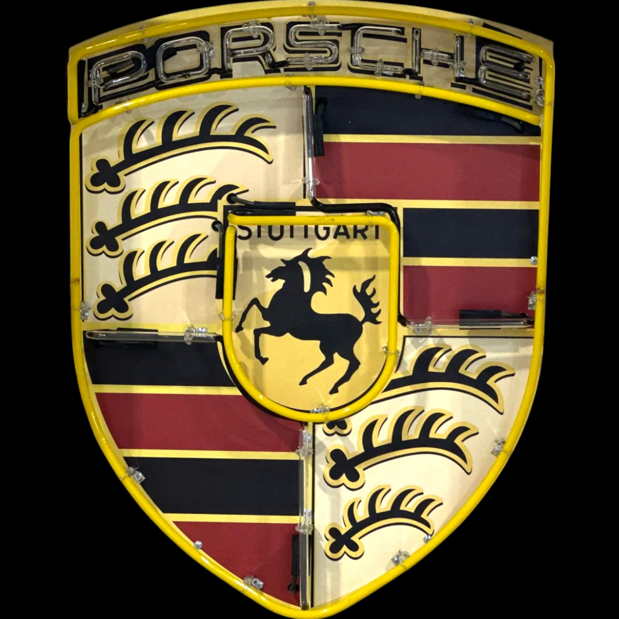 Porsche Emblem Neon Sign - Real Glass, Porcelain, Steel Can