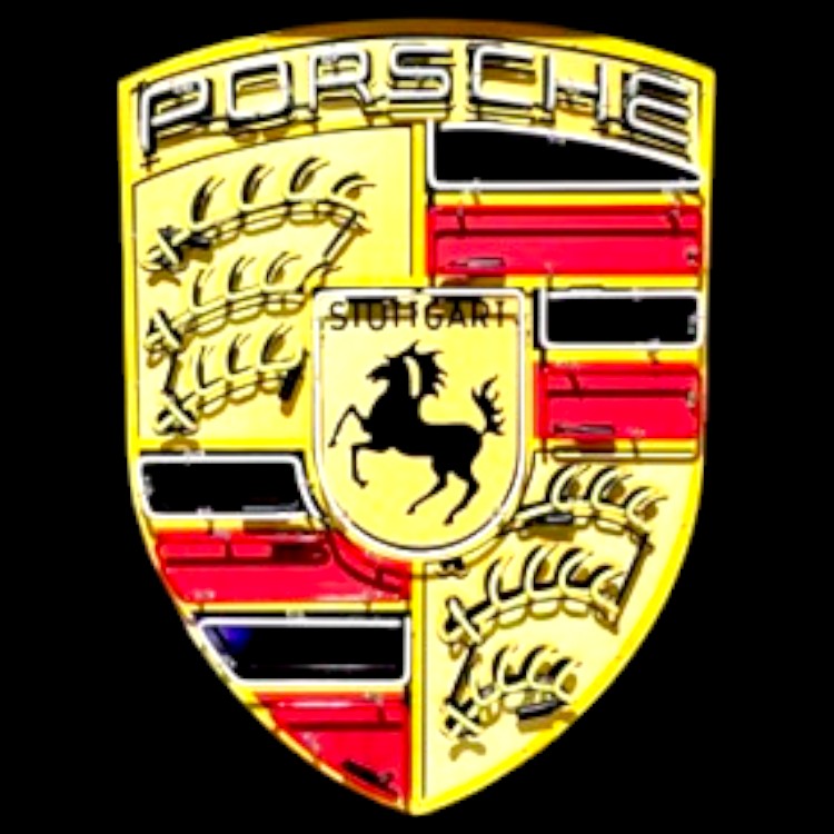 Porsche Crest Porcelain Enamel Sign – Die-Cut Shield Emblem