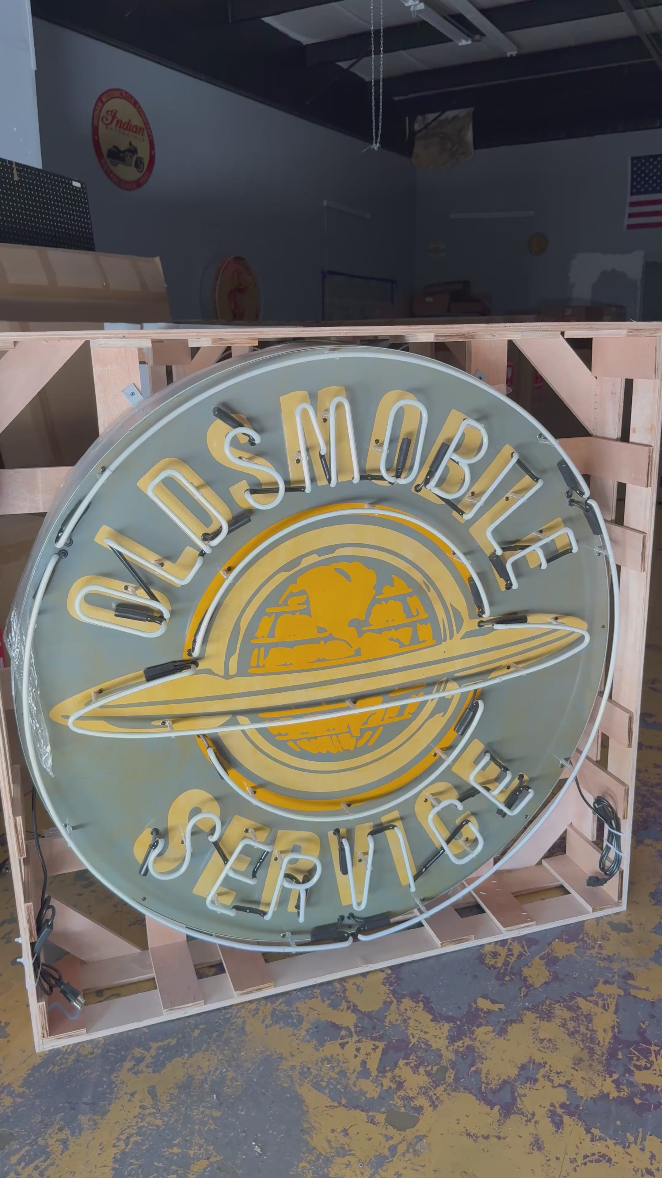 Oldsmobile Service Single-Sided Neon Porcelain Box Sign