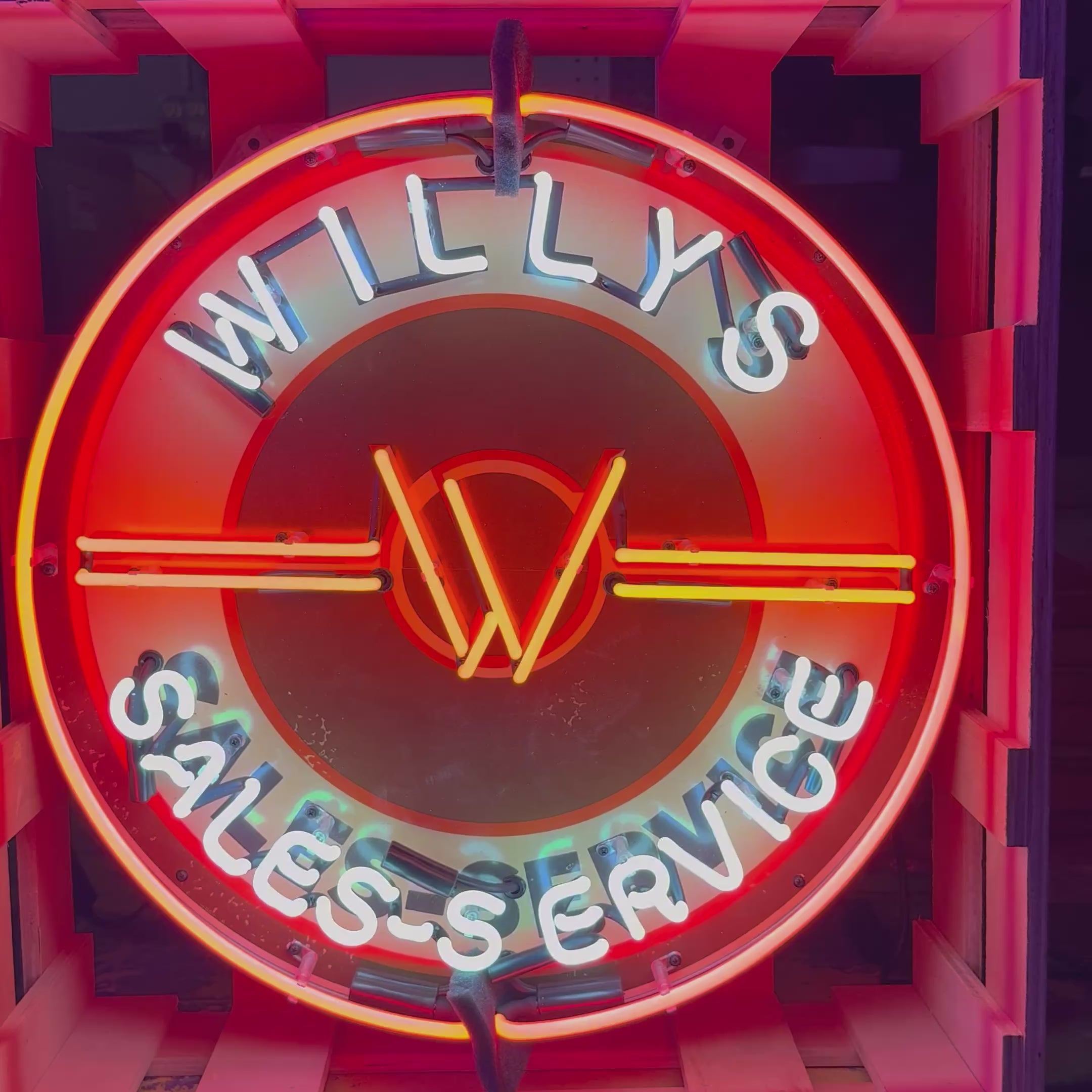 Willys Jeep Sales-Service Single-Sided Neon Porcelain Box Sign