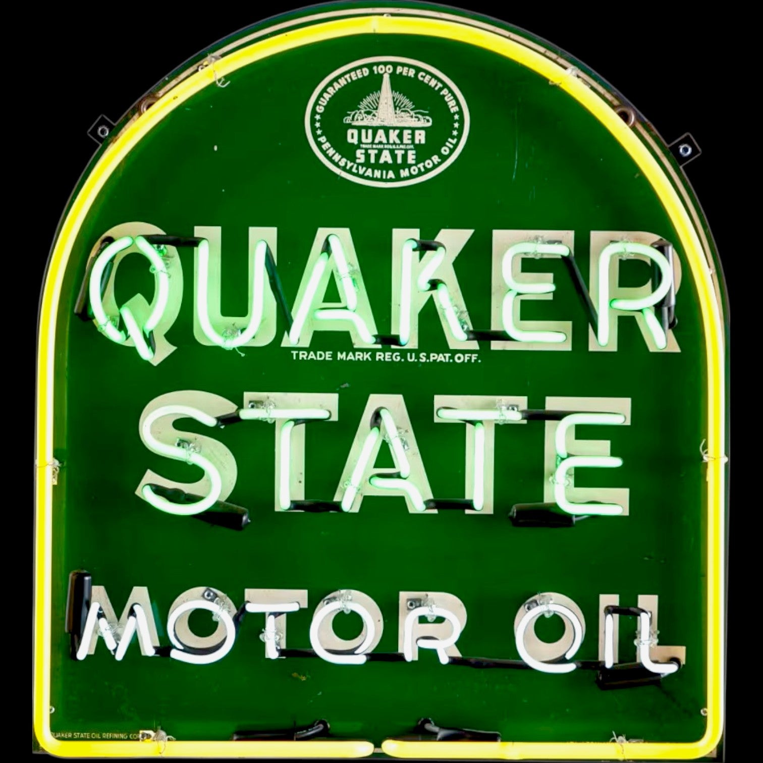 Quaker State Motor Oil Glass Neon Sign - Vintage Gas Station Advertising - Large, Porcelain, Steel Can