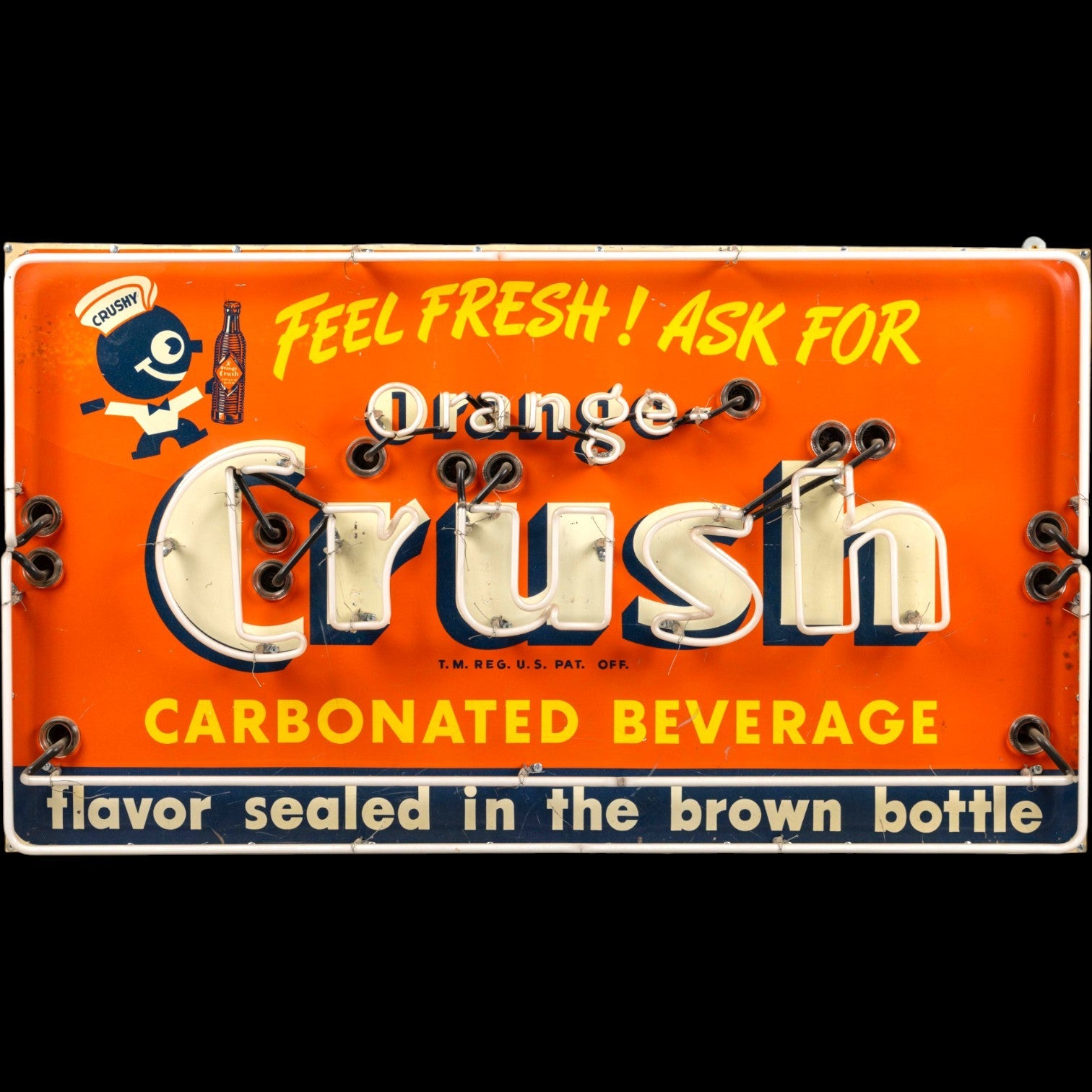 Orange Crush Neon Porcelain Panel Sign with Steel Can