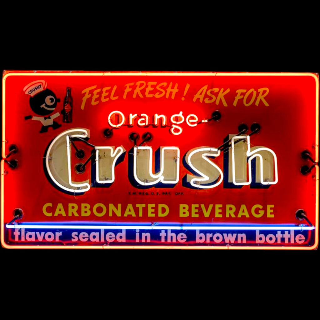 Orange Crush Neon Porcelain Panel Sign with Steel Can
