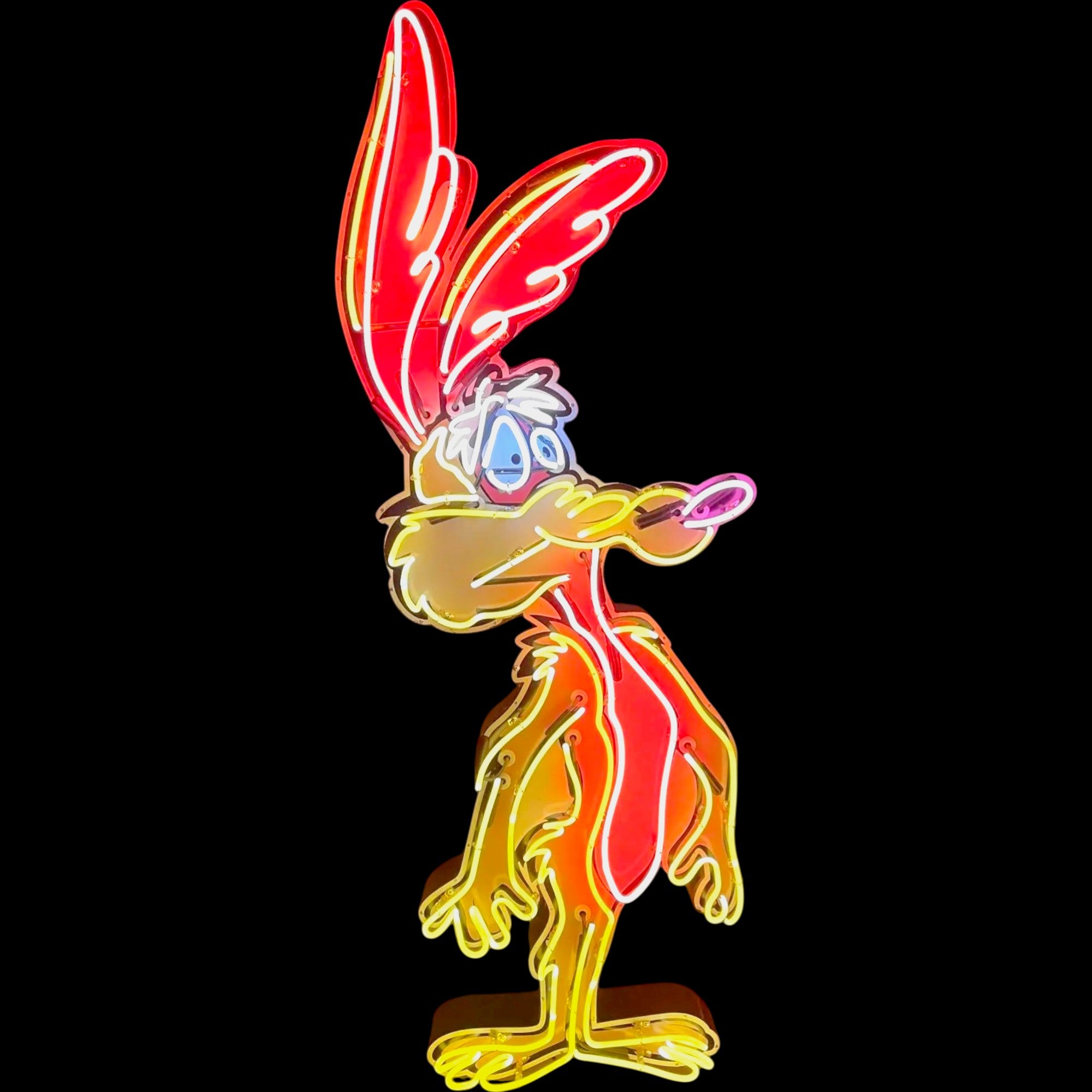 Real Neon Sign - Wylee Coyote Die Cut Cartoon with Can  - Glass Neon Porcelain