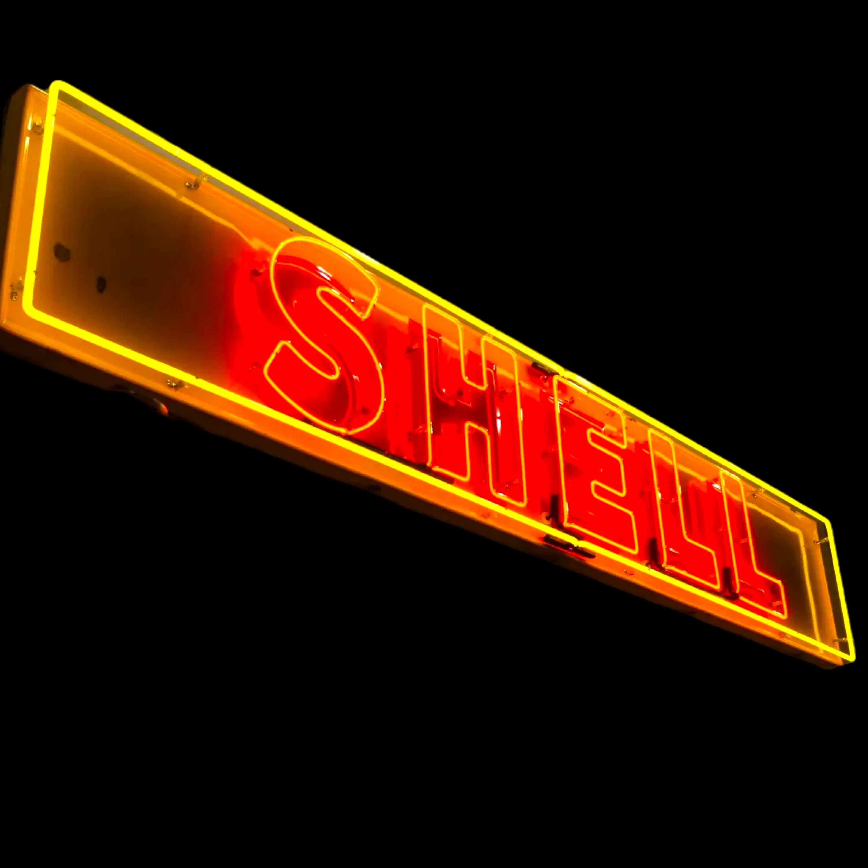 Shell Gasoline Neon Porcelain Sign - Real Glass, Enamel, Metal Can - Large Vintage Lighted Gas Station Display