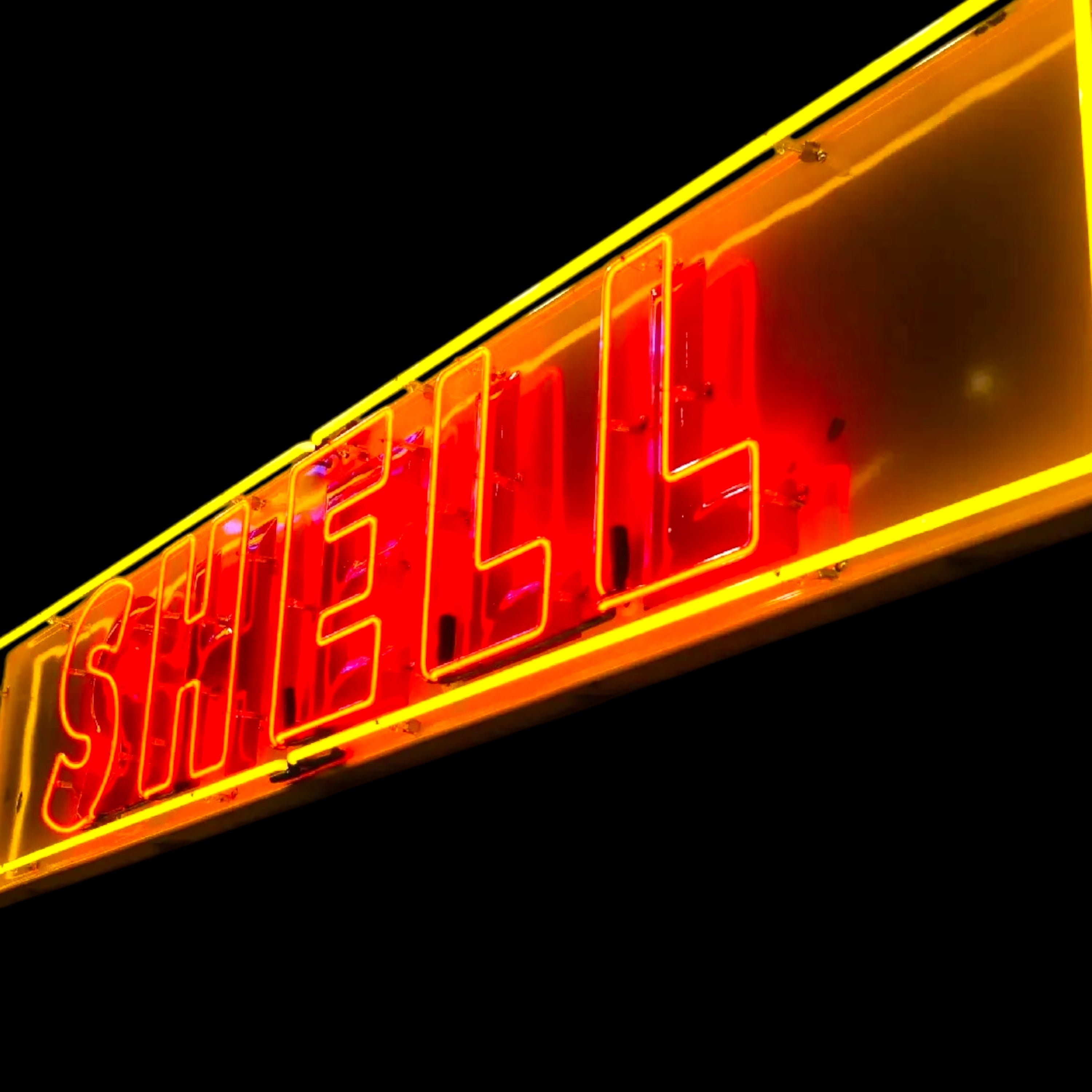Shell Gasoline Neon Porcelain Sign - Real Glass, Enamel, Metal Can - Large Vintage Lighted Gas Station Display