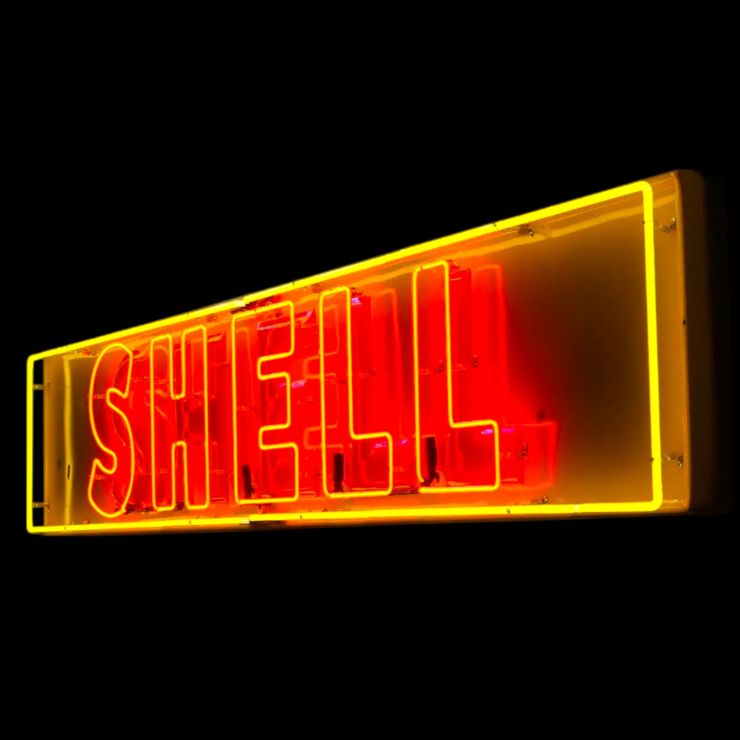 Shell Gasoline Neon Porcelain Sign - Real Glass, Enamel, Metal Can - Large Vintage Lighted Gas Station Display