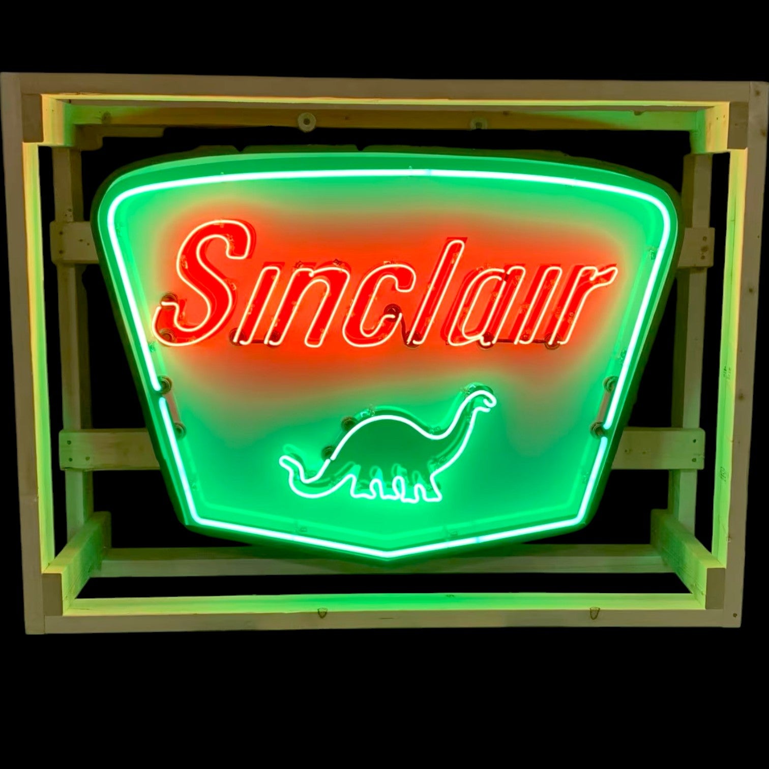 Sinclair Dino Shield Neon Sign - Vintage Gas Station Advertising - Glass, Porcelain, Steel Can