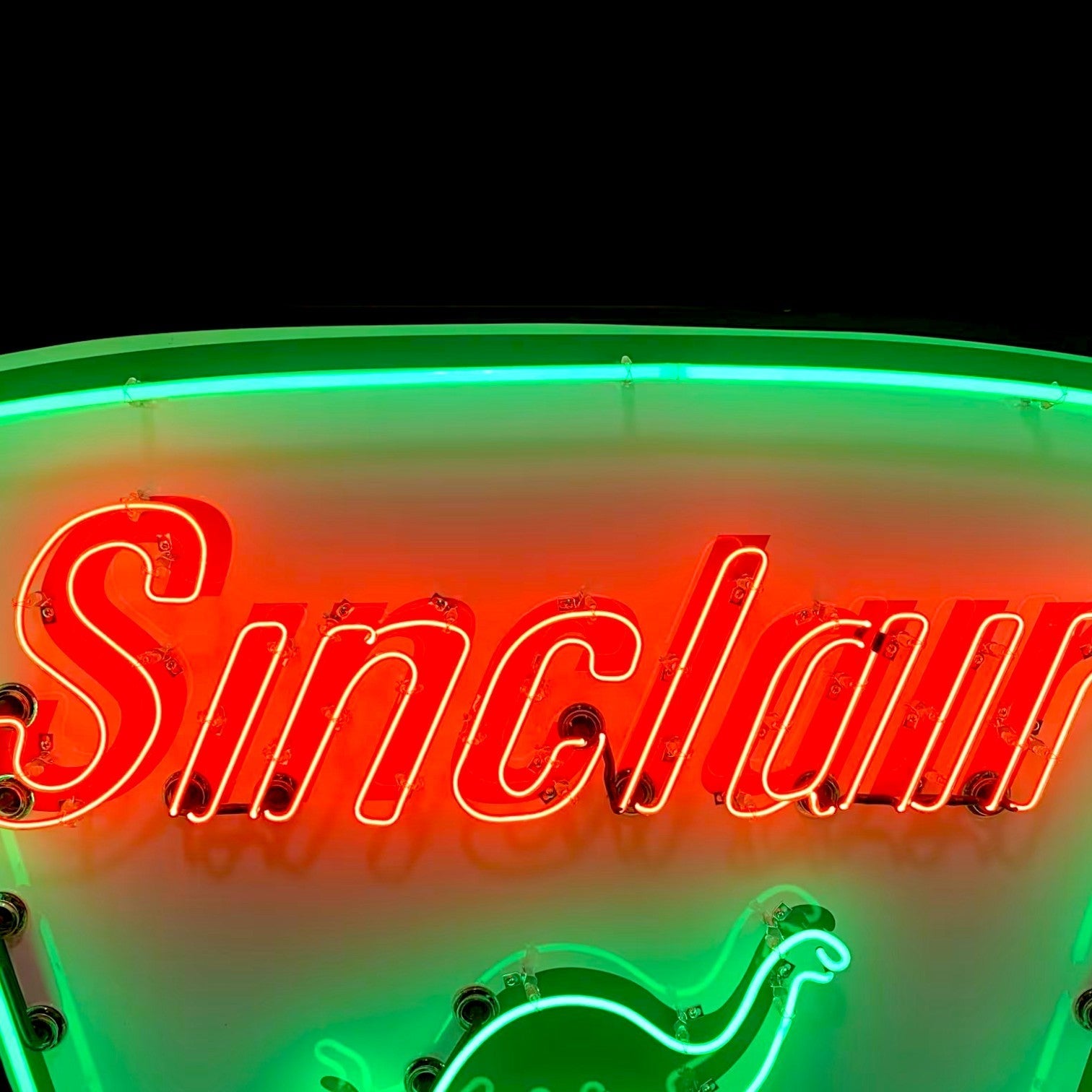 Sinclair Dino Shield Neon Sign - Vintage Gas Station Advertising - Glass, Porcelain, Steel Can
