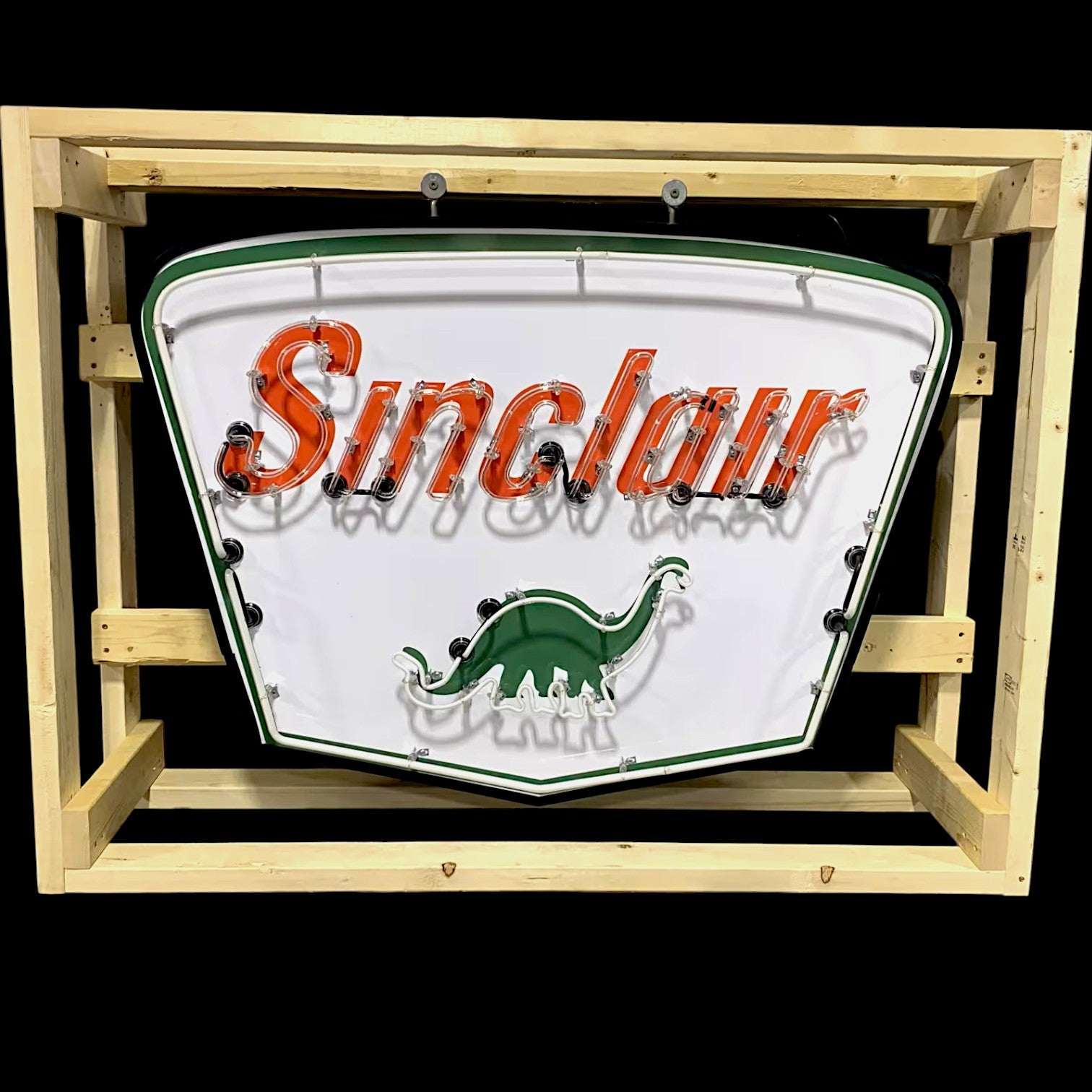 Sinclair Dino Shield Neon Sign - Vintage Gas Station Advertising - Glass, Porcelain, Steel Can