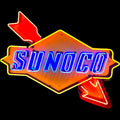 Sunoco Arrow Neon Die Cut Sign with Steel Can Porcelain Enamel