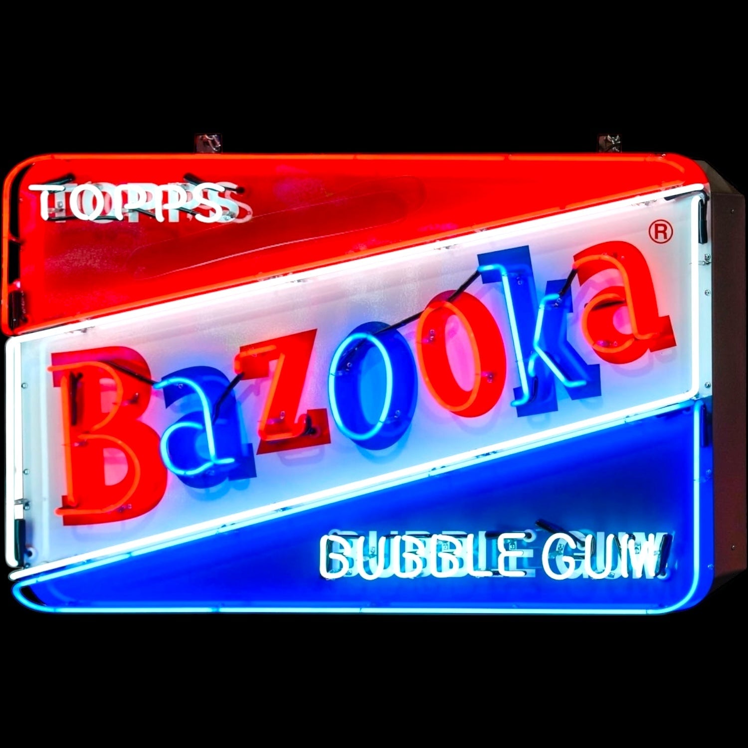 Bazooka Bubble Gum Topps Glass Neon Porcelain Vintage Advertisement with Steel Can