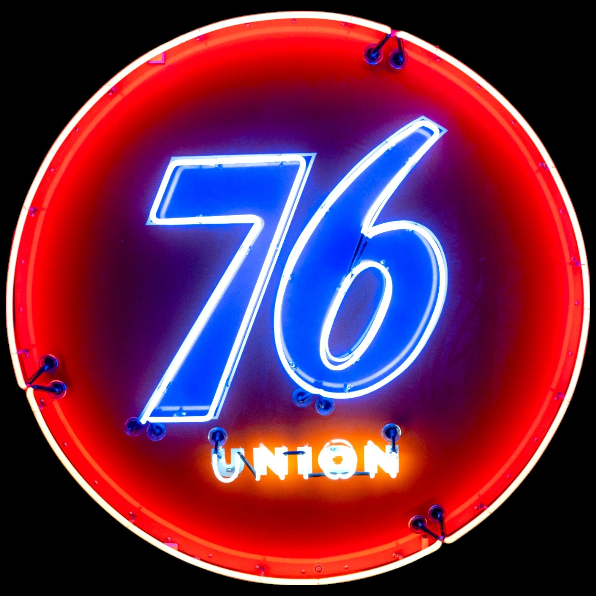 Union 76 Real Neon Porcelain Sign - Handblown Glass, Enamel, Metal Can - Iconic Gas Station Signs
